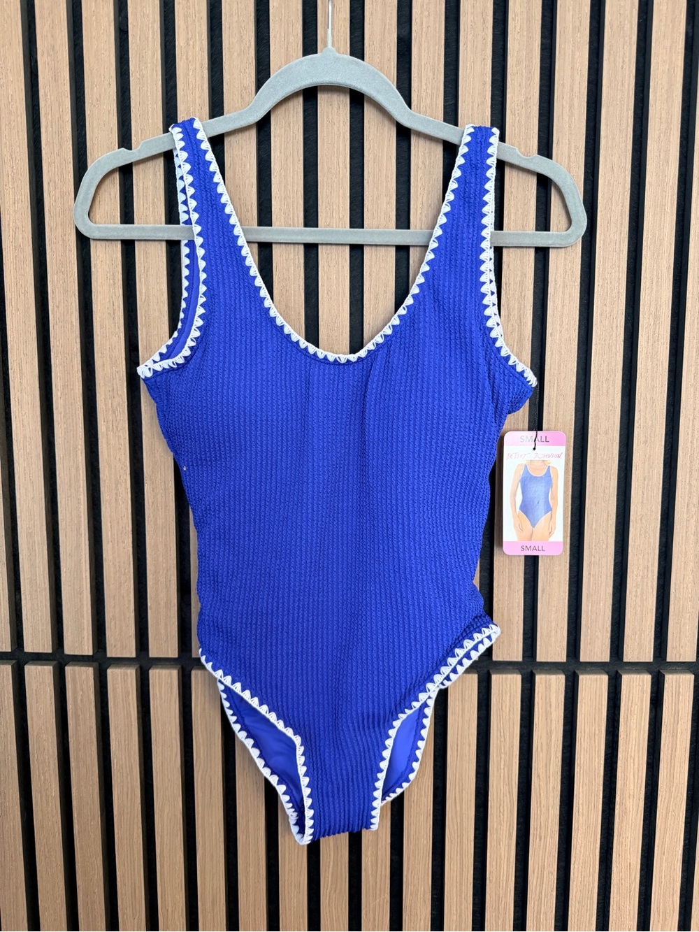 Betsey Johnson Royal Blue One-Piece Swimsuit with White Trim